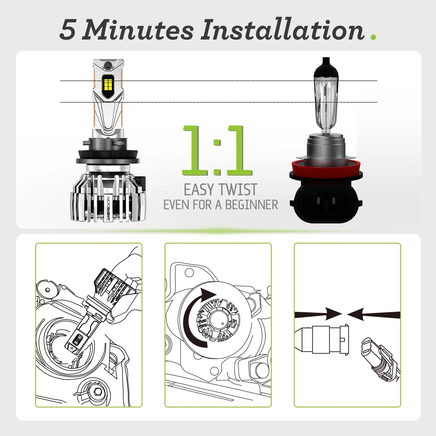 NOVSIGHT N67EP Series LED Car Headlight Bulbs H11 H8 H9 Canbus Car Lamp 6500K 140W 55000LM Super Bright For Universal Auto Model