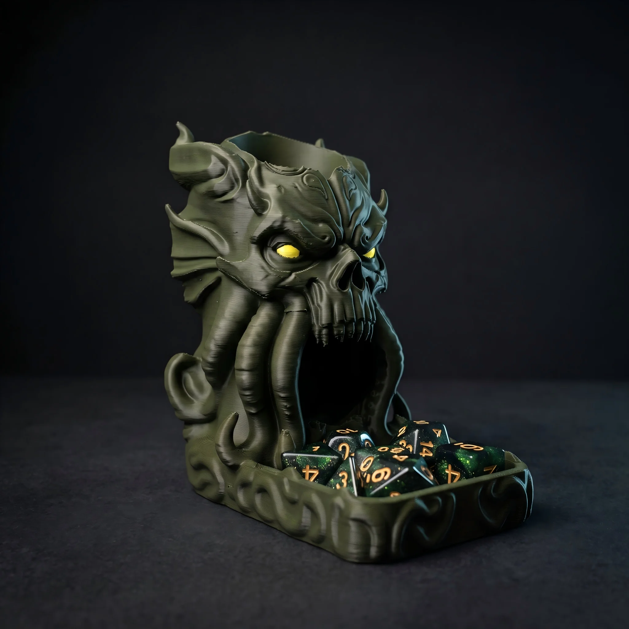 Cthulhu Tentacle Monster Skull Dice Tower & Tray, D&D Tabletop Board Game Accessory. High Precision 3D Printed Statue Ornament, Perfect for Collection. Quirky Humorous Holiday Gift & Spooky Halloween Decoration for Gamers