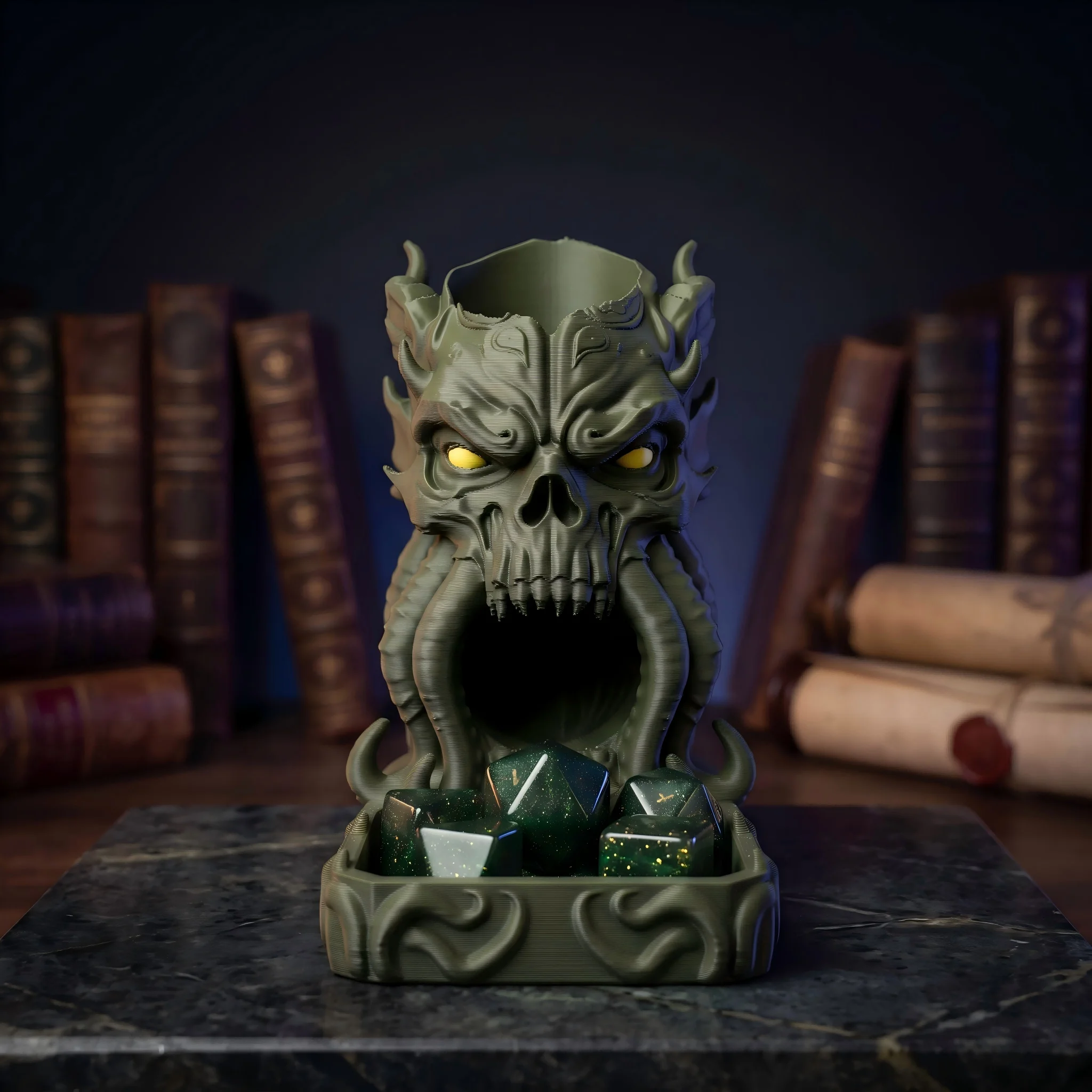 Cthulhu Tentacle Monster Skull Dice Tower & Tray, D&D Tabletop Board Game Accessory. High Precision 3D Printed Statue Ornament, Perfect for Collection. Quirky Humorous Holiday Gift & Spooky Halloween Decoration for Gamers
