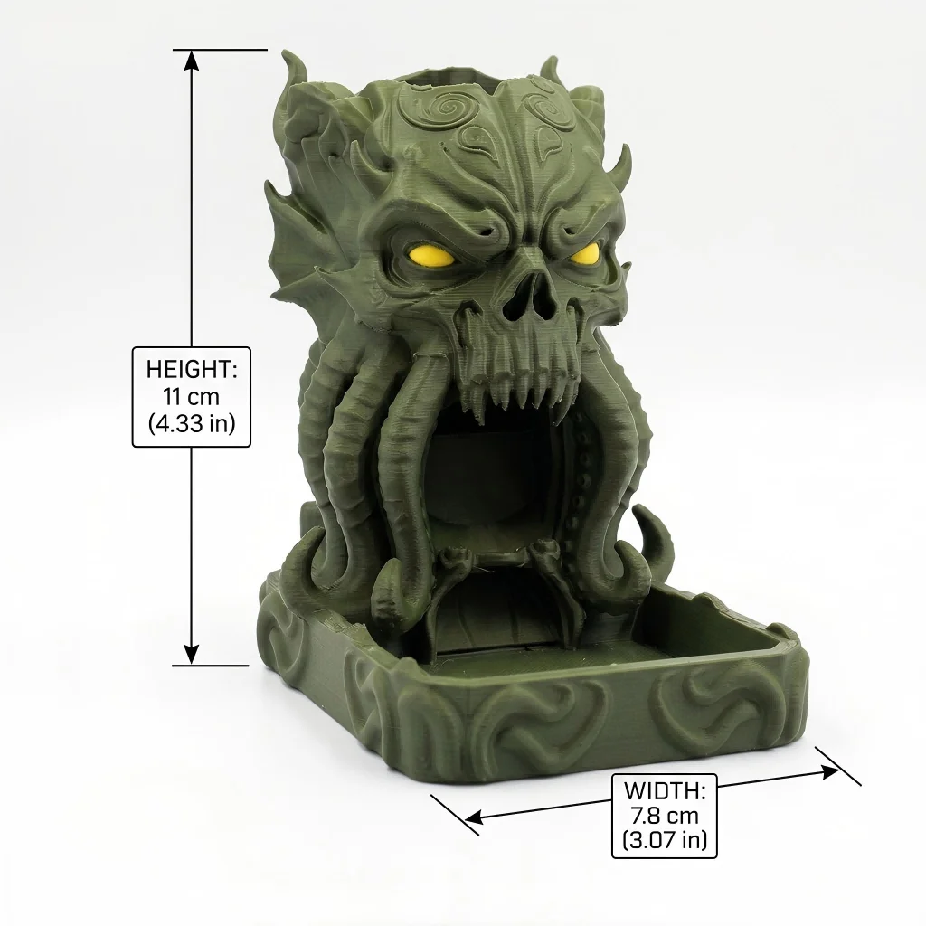 Cthulhu Tentacle Monster Skull Dice Tower & Tray, D&D Tabletop Board Game Accessory. High Precision 3D Printed Statue Ornament, Perfect for Collection. Quirky Humorous Holiday Gift & Spooky Halloween Decoration for Gamers
