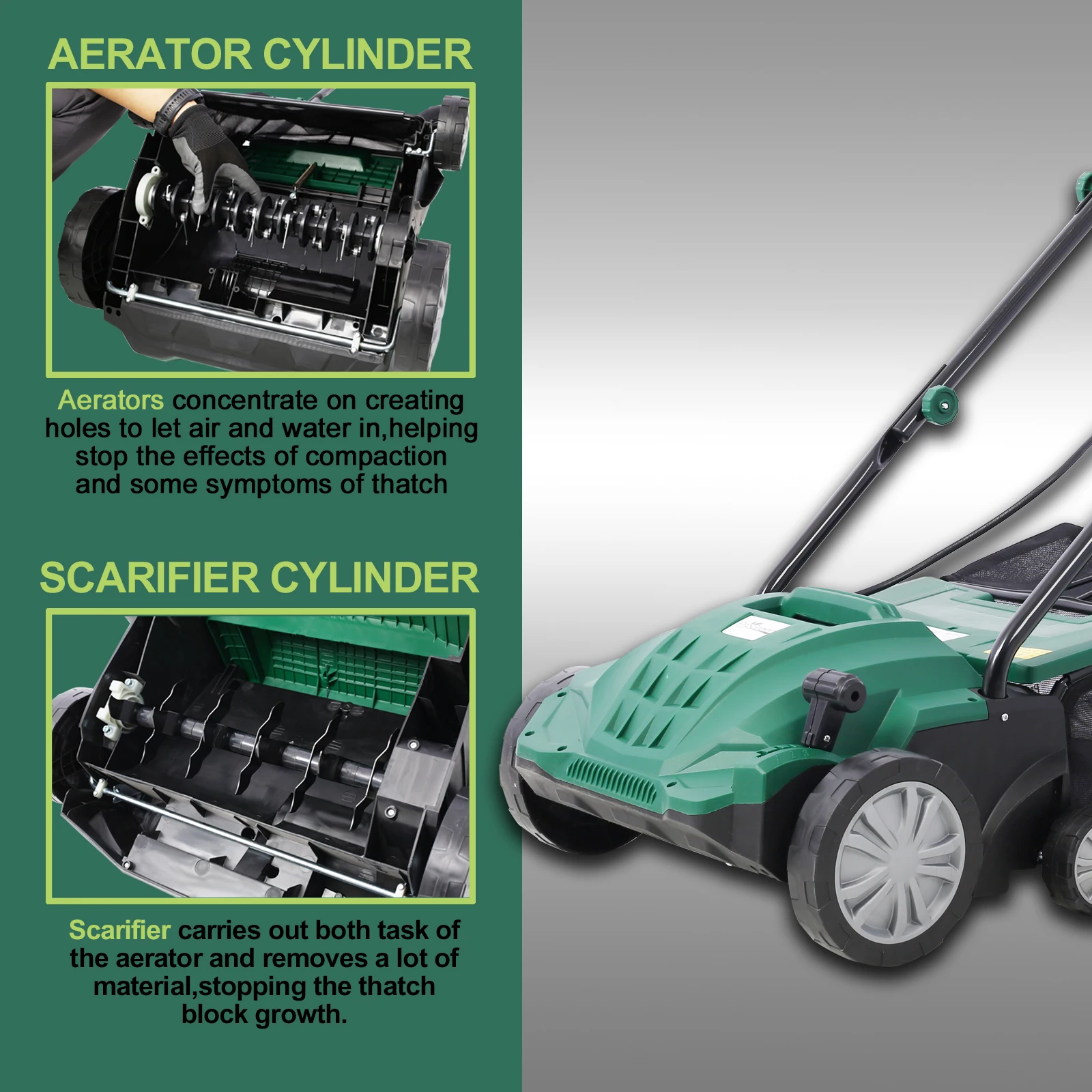 2-in-1 Garden Dethatcher and Scarifier 13 Inch Powerful Electric Lawn Dethatcher Mower, Hand Push Lawn Mower, Electric Home Lawn Mower 12AMP motor