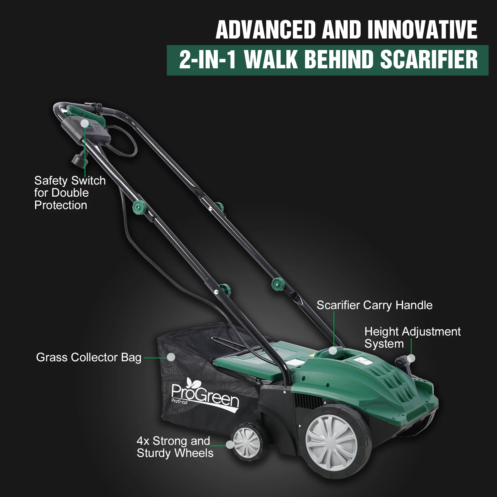 2-in-1 Garden Dethatcher and Scarifier 13 Inch Powerful Electric Lawn Dethatcher Mower, Hand Push Lawn Mower, Electric Home Lawn Mower 12AMP motor