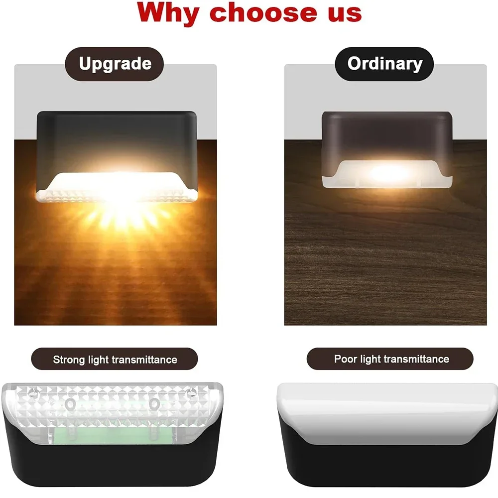 8/16 Pack Upgraded Solar Step Lights Strong Light Transmittance LED Cover, 3000K Warm White, IP44 Waterproof & Weather Resistant Outdoor Deck Lights, Auto On/Off Wireless for Stairs, Patio, Fence, Wall