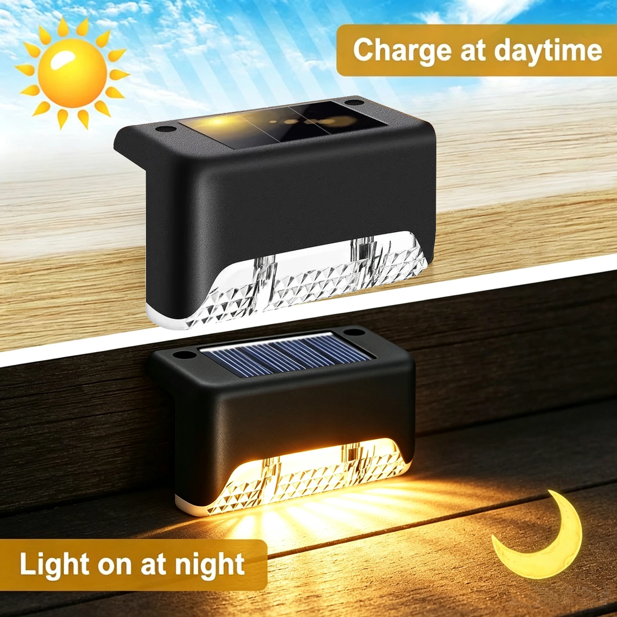 8/16 Pack Upgraded Solar Step Lights Strong Light Transmittance LED Cover, 3000K Warm White, IP44 Waterproof & Weather Resistant Outdoor Deck Lights, Auto On/Off Wireless for Stairs, Patio, Fence, Wall