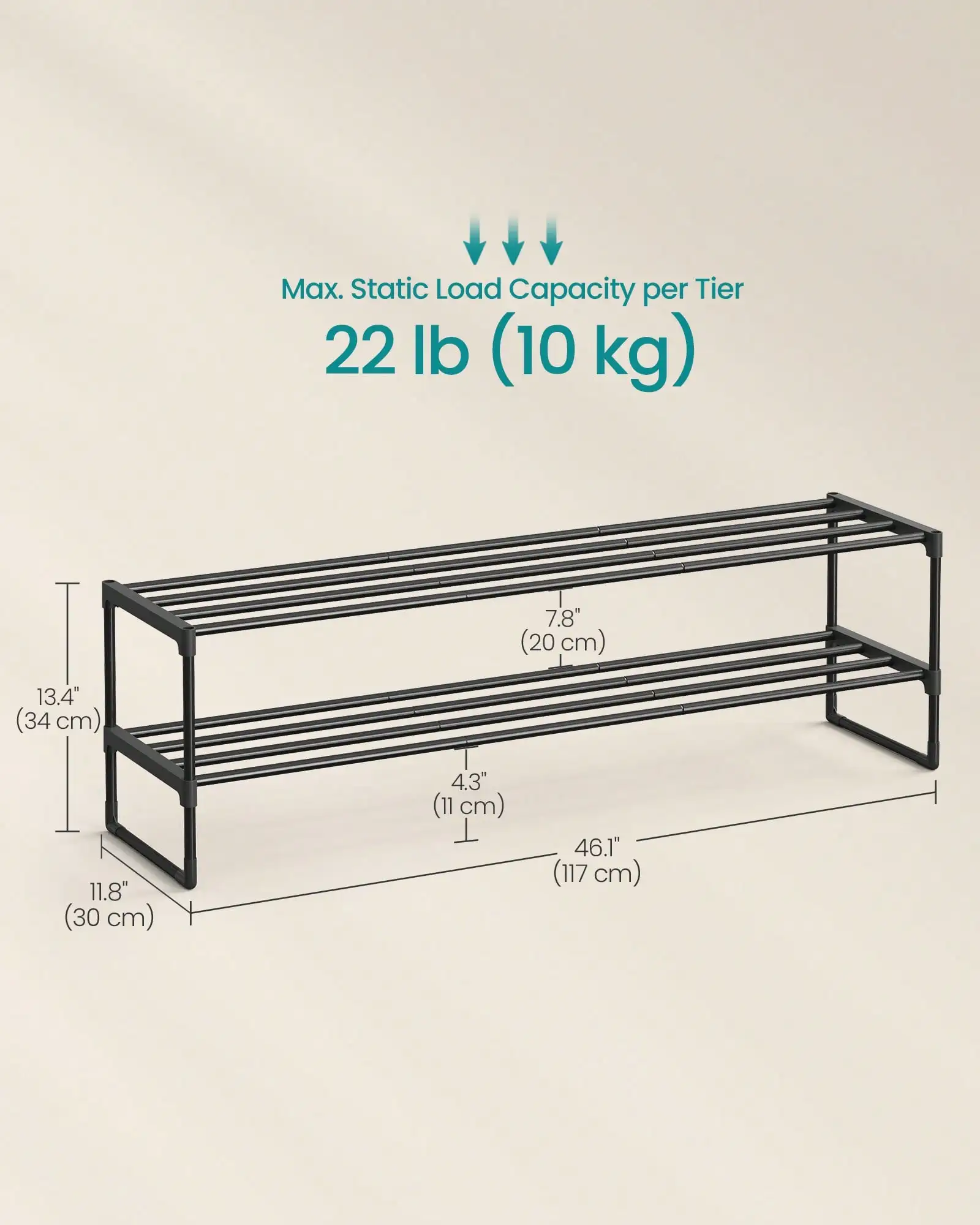 SONGMICS Shoe Rack, 2 Tier Shoe Organizer, Metal Shoe Storage Shelf For 12 Pairs Of Shoes, Easy To Assemble, For Entryway, Closet, Bedroom, Living Room, Black