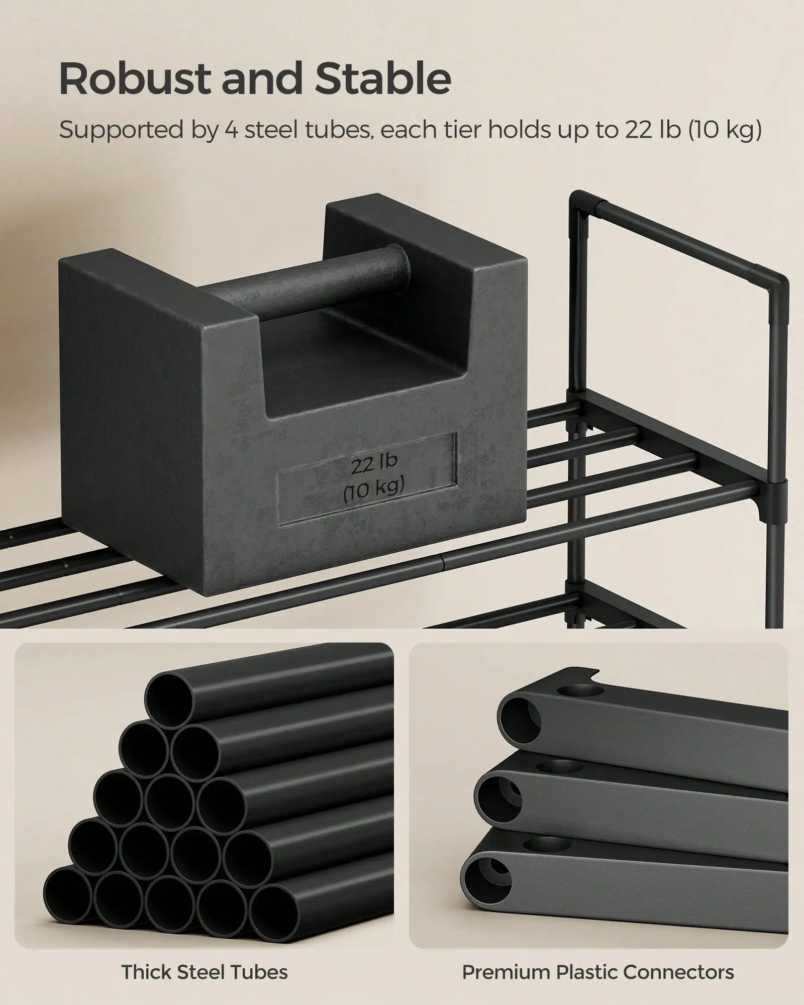 SONGMICS Shoe Rack, 2 Tier Shoe Organizer, Metal Shoe Storage Shelf For 12 Pairs Of Shoes, Easy To Assemble, For Entryway, Closet, Bedroom, Living Room, Black