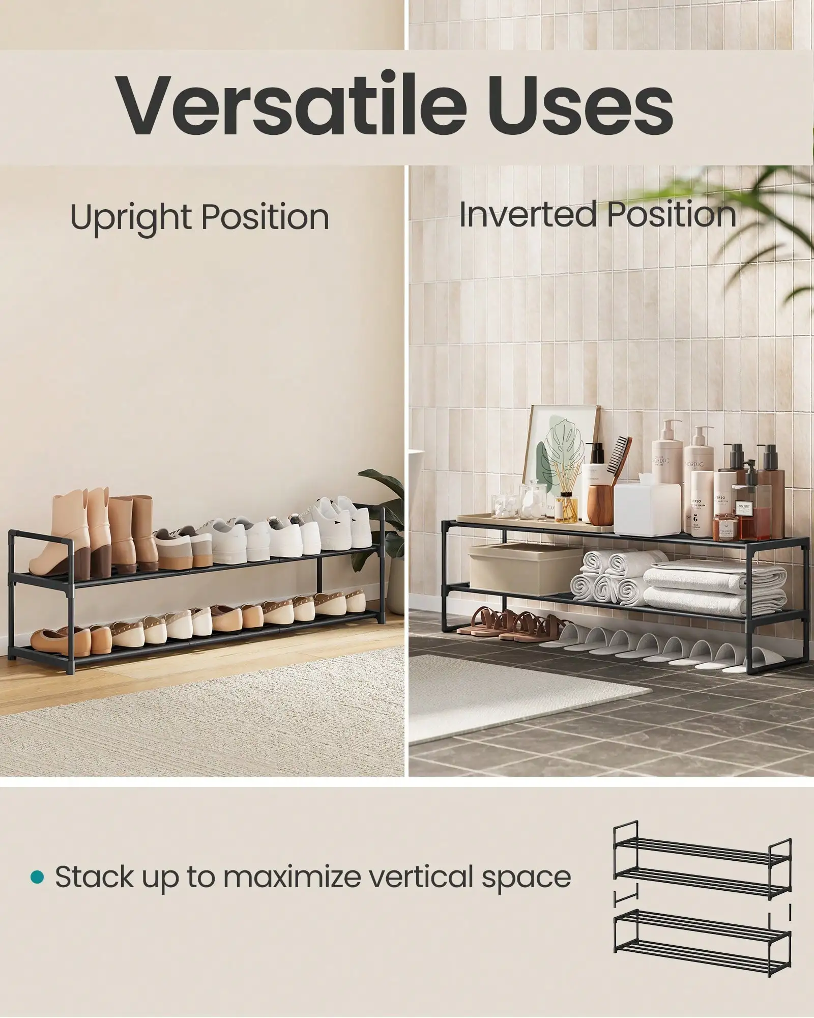 SONGMICS Shoe Rack, 2 Tier Shoe Organizer, Metal Shoe Storage Shelf For 12 Pairs Of Shoes, Easy To Assemble, For Entryway, Closet, Bedroom, Living Room, Black