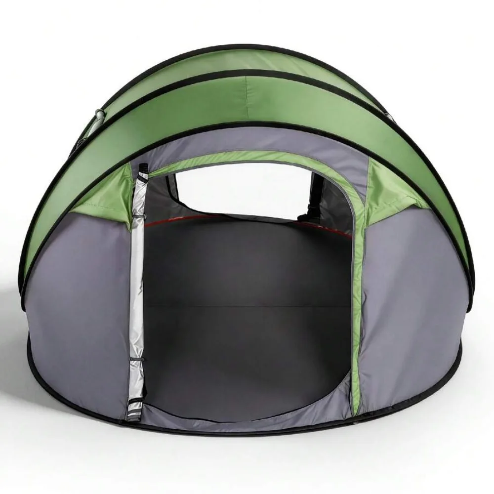 4 Person Pop Up Camping Tent Instant Setup Waterproof Family Shelter with Front Awning Dual Mesh Doors Automatic Portable Sun Protection for Beach Festival Backyard Outdoor Travel Hiking