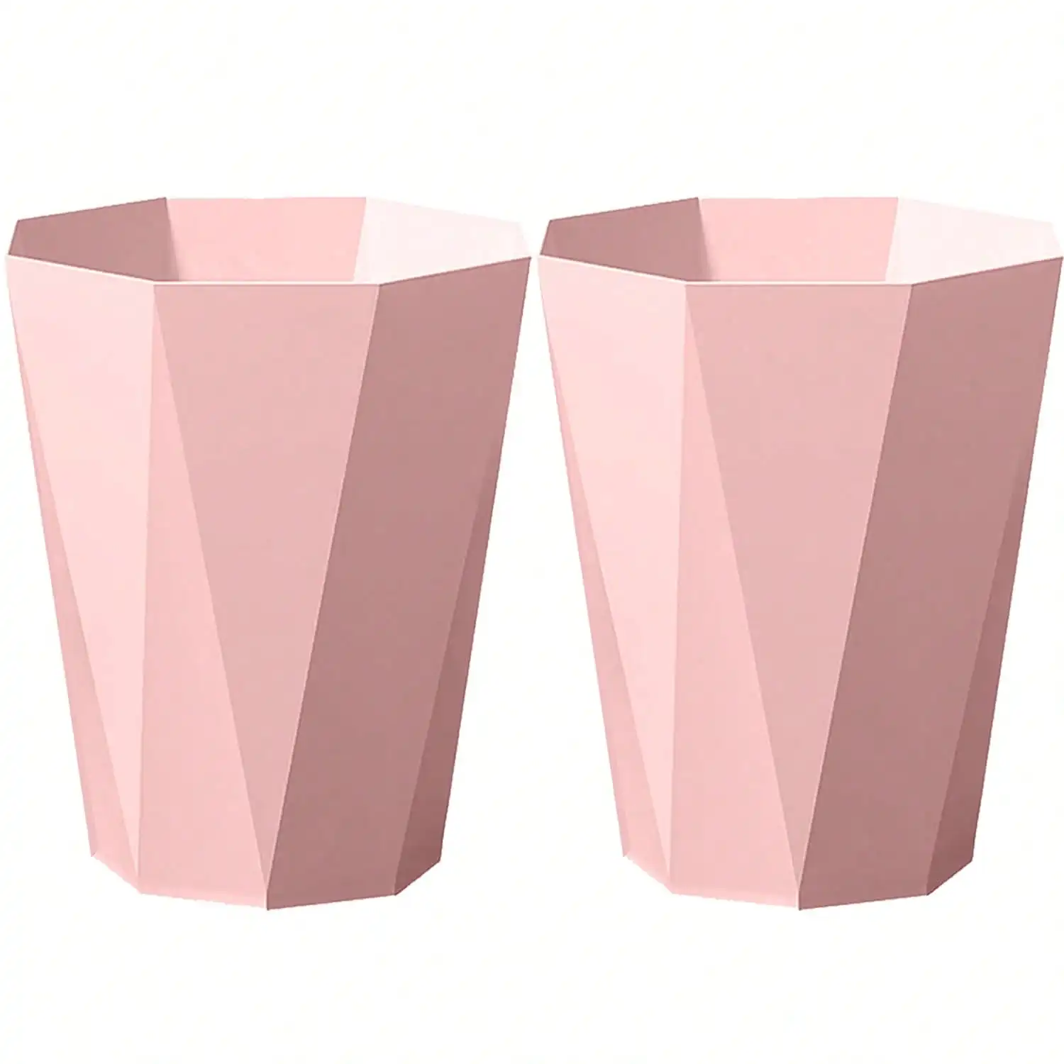 2-Pack Nordic-Style Octagonal Trash Bin, Geometric Plastic Waste Basket With Frosted Finish, Open-Top Small Trash Can, Suitable For Home, Office, Bathroom, Kitchen, And Bedroom