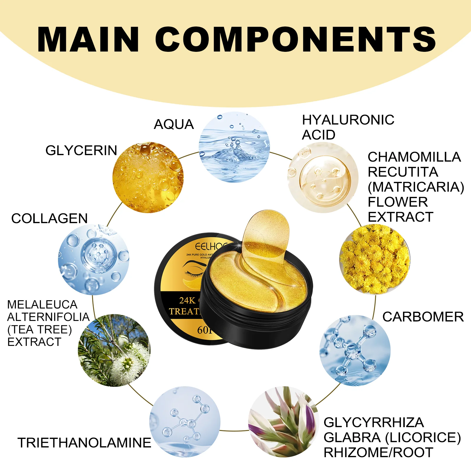 EELHOE 24K Gold Eye Mask Remove Dark Circles Improve Eye Bags Moisturizing Nourish Fade Lines Anti Aging Patches Eye Skin Care