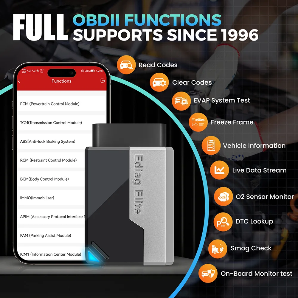 2026 New KINGBOLEN Ediag Elite Lifetime Free Car Diagnostic Tools All System 15 Resets Bi-directional Test Auto Scanner OBD2