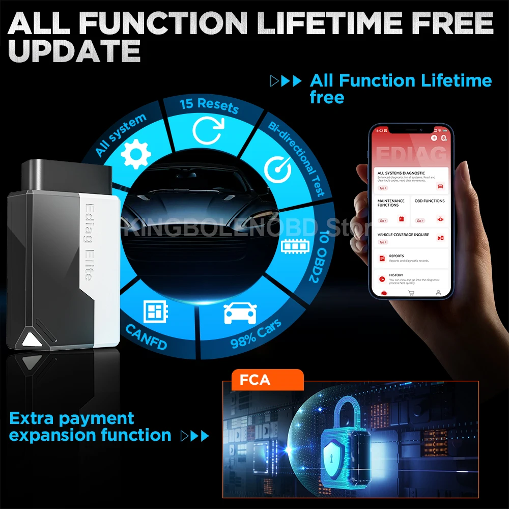 2026 New KINGBOLEN Ediag Elite Lifetime Free Car Diagnostic Tools All System 15 Resets Bi-directional Test Auto Scanner OBD2