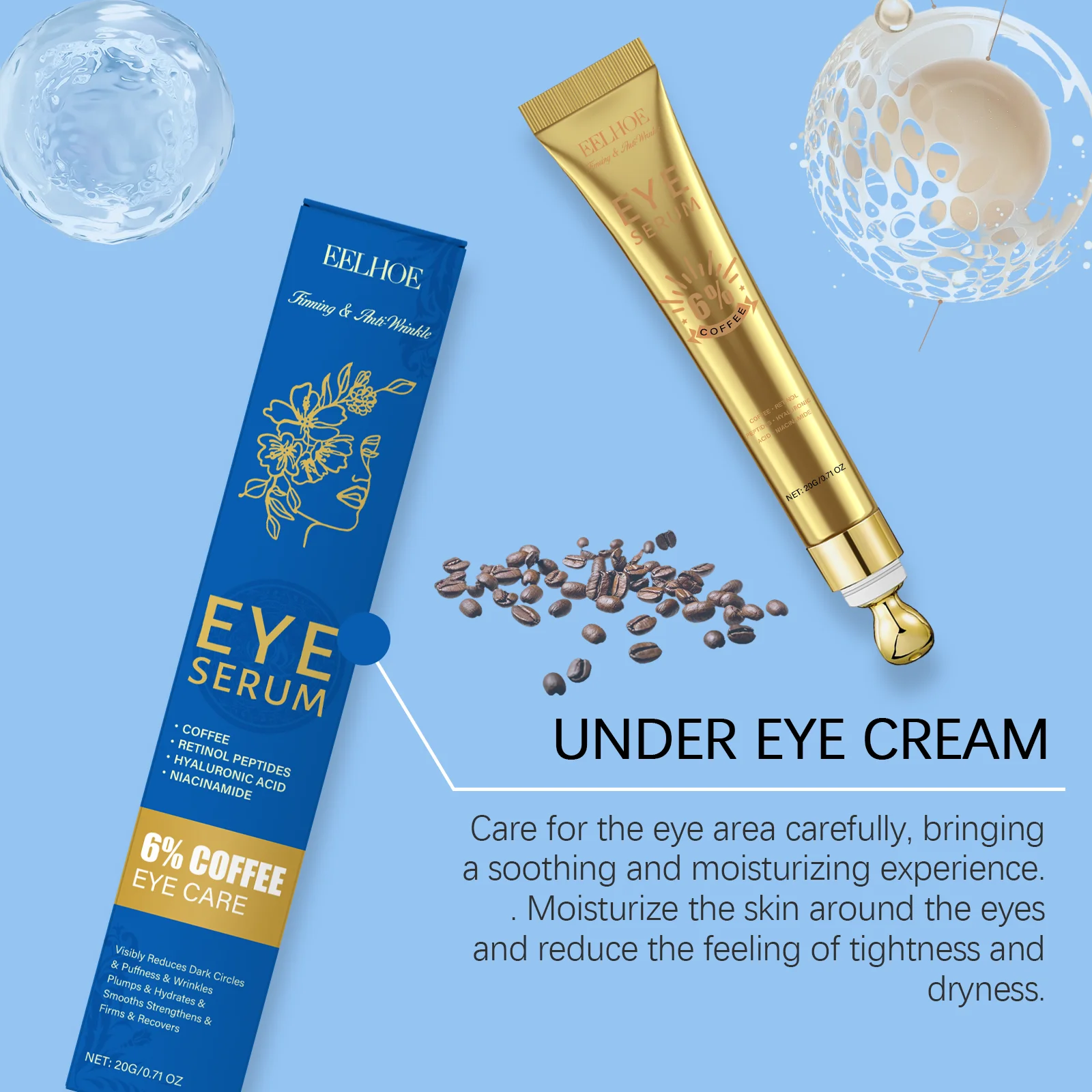 Retinol Eye Serum Coffee Extract Hydrates Dark Circles Moisturizes Dryness Soothes Discomfort Firms Skin Smooths Fine Lines Delicate Eye Care Essence