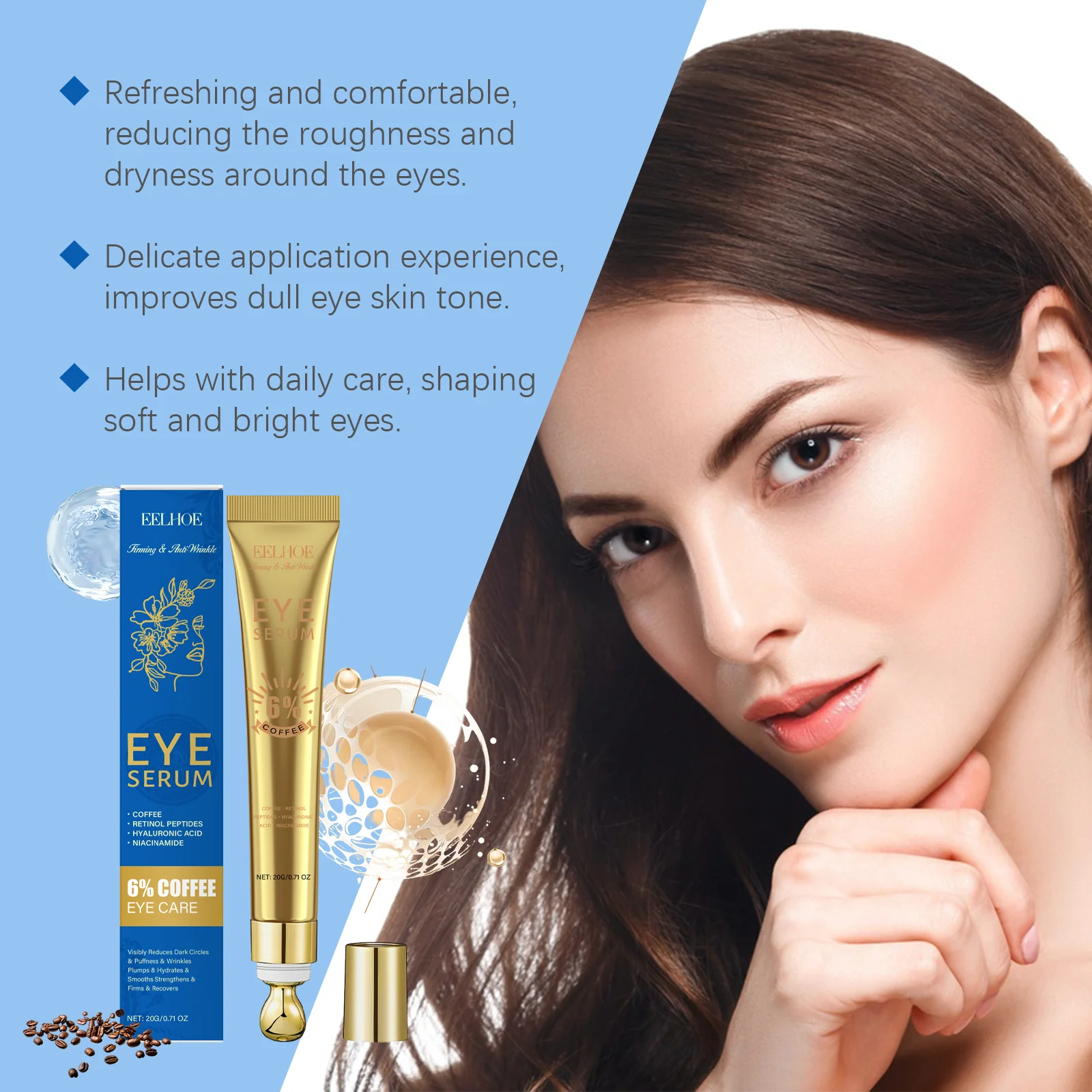Retinol Eye Serum Coffee Extract Hydrates Dark Circles Moisturizes Dryness Soothes Discomfort Firms Skin Smooths Fine Lines Delicate Eye Care Essence