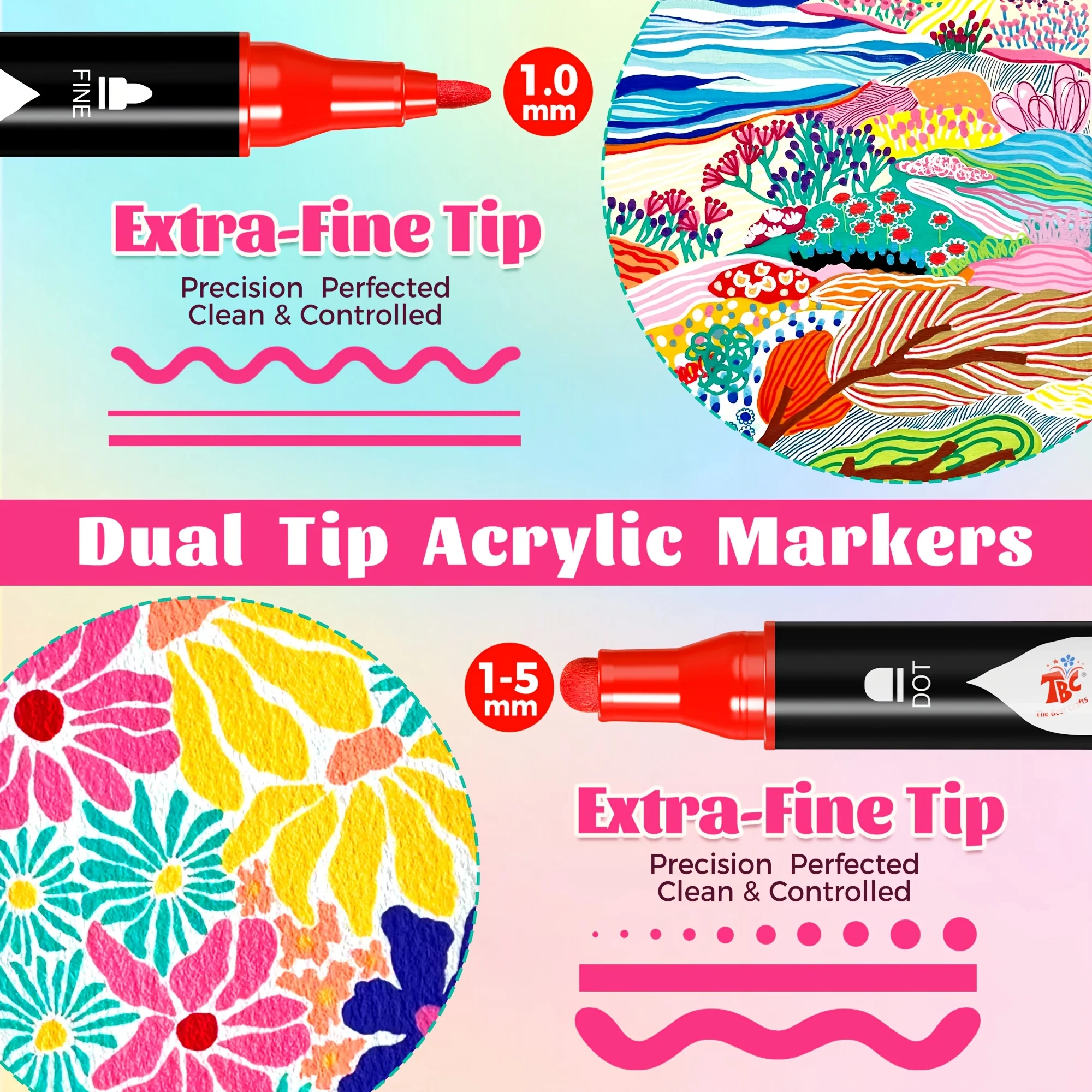 TBC The Best Crafts 108 Colors Dual Tip Acrylic Markers Set, Dual Tip (1mm Fine & 1-5mmDot),Vibrant Pigment, Calligraphy Pens,and Safe Non-Toxic, Perfect for Paper, RockPainting,Stone, Pumpkin,Wood, Egg, Canvas, Fabric, Plastic, DIY Crafts & More