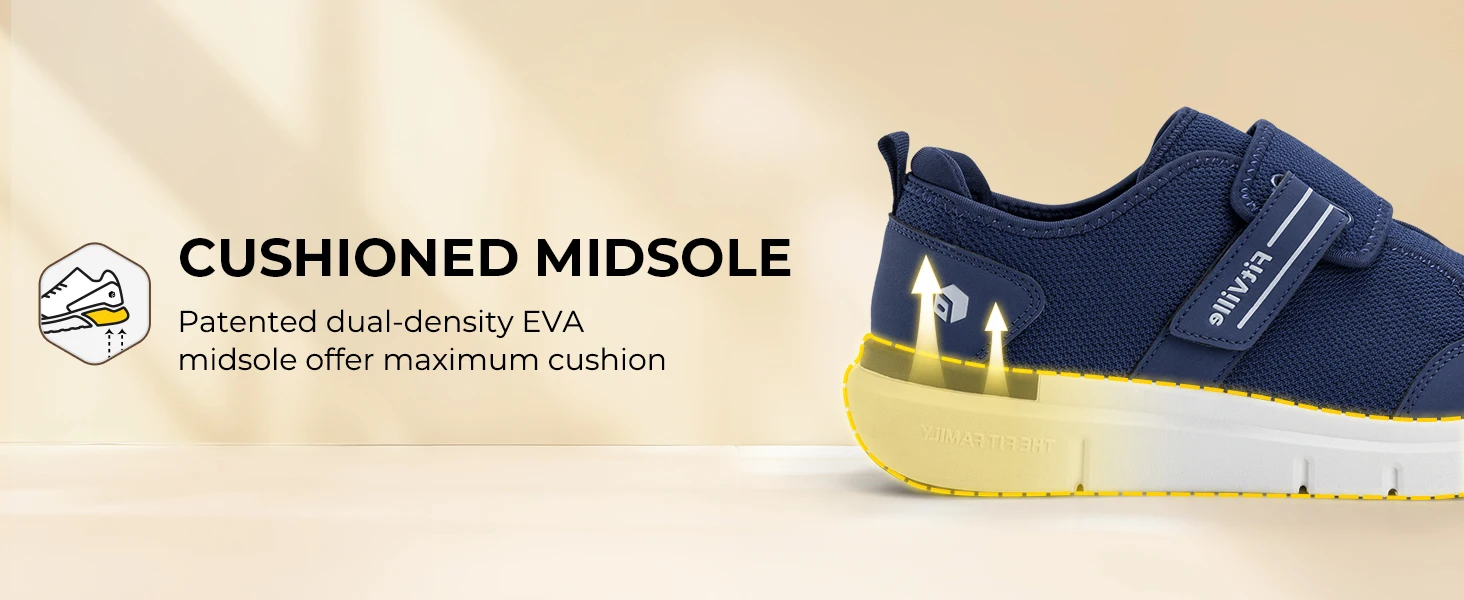 FitVille Diabetic Shoes for Men Extra Wide, Hook and Loop Walking Shoes for Elderly for Swollen Feet Foot Pain Relief Neuropathy - EasyTop V10