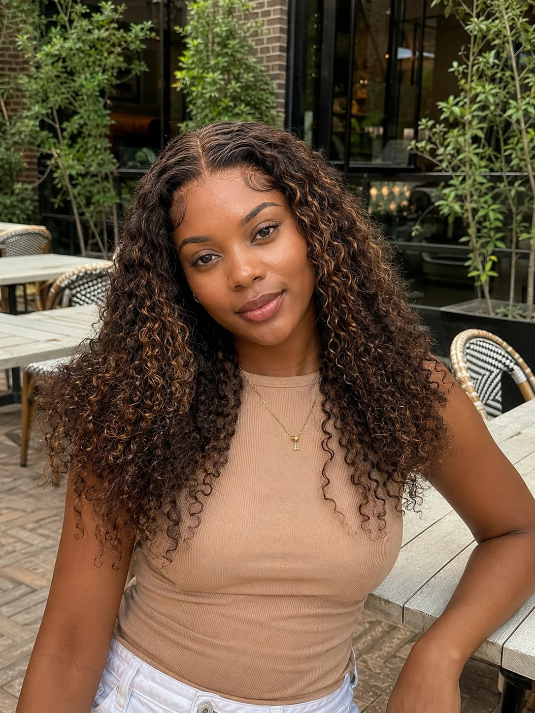 TIMOPOL 13x4 Lace Front Wig 16 Inch Jerry Curly P4/27 Highlight Human Hair, Glueless Pre Plucked Hairline with Baby Hair Curly Lace Frontal Wig for Black Women Daily Party