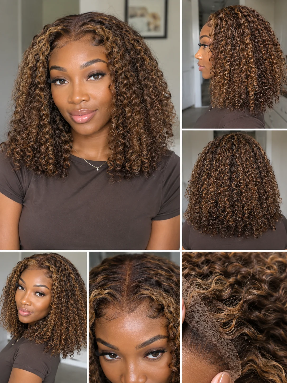 TIMOPOL 13x4 Lace Front Wig 16 Inch Jerry Curly P4/27 Highlight Human Hair, Glueless Pre Plucked Hairline with Baby Hair Curly Lace Frontal Wig for Black Women Daily Party