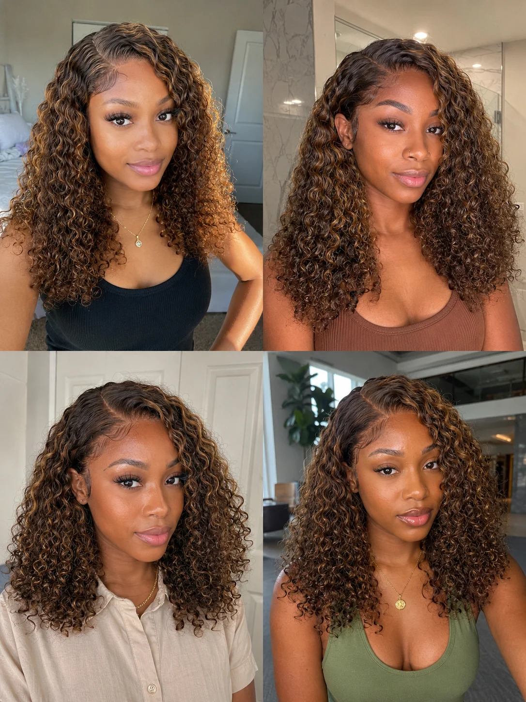 TIMOPOL 13x4 Lace Front Wig 16 Inch Jerry Curly P4/27 Highlight Human Hair, Glueless Pre Plucked Hairline with Baby Hair Curly Lace Frontal Wig for Black Women Daily Party