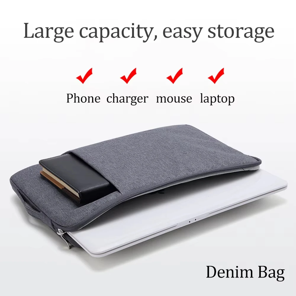 Laptop Bag for Macbook Air M2 Case 11" 14" 15.6" Inner Bladder For Macbook Pro Air M1 Lenovo Dell HP Huawei Xiaomi Denim Bag