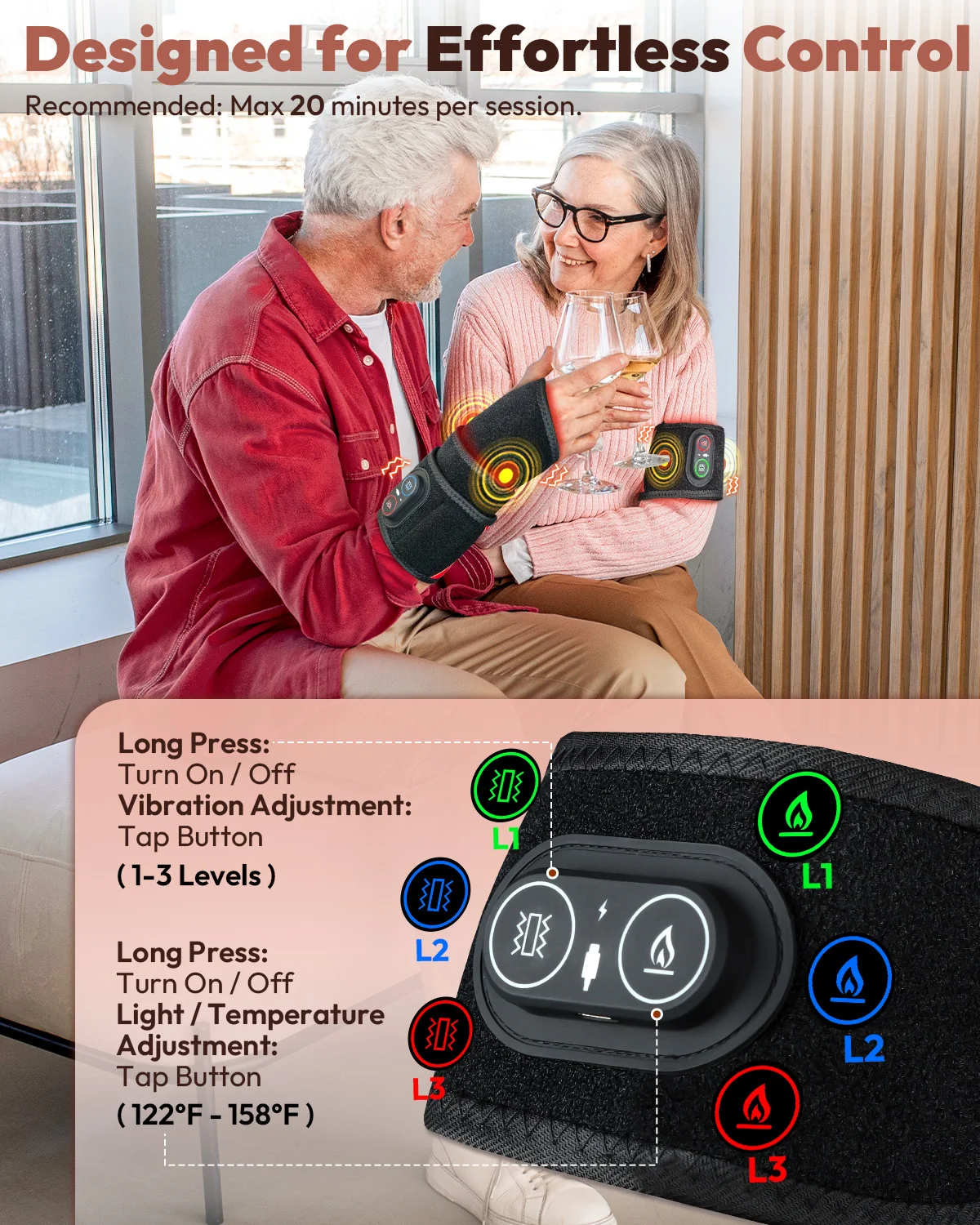 Red Light Therapy Wrap with Heat & Vibration, Infrared LED Pad for Wrist Arm Knee Pain Relief, Cordless Massager 660nm/850nm