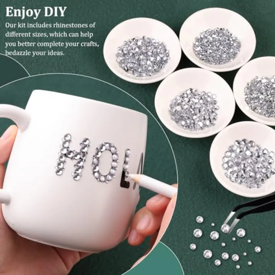 Resin Rhinestones for Crafting with B7000 Jewelry Glue, 1 Box Clear Flatback Crystals with 3Pcs 10ml Glue for Bedazzling Crafts