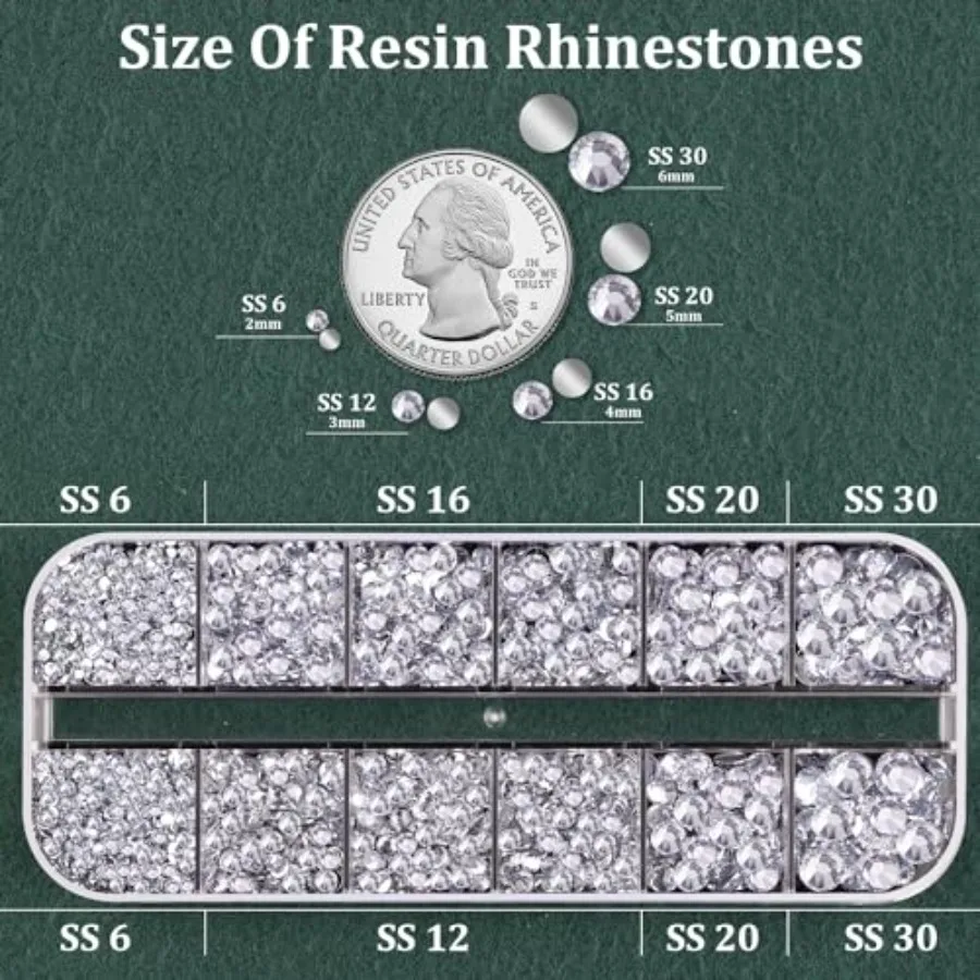 Resin Rhinestones for Crafting with B7000 Jewelry Glue, 1 Box Clear Flatback Crystals with 3Pcs 10ml Glue for Bedazzling Crafts