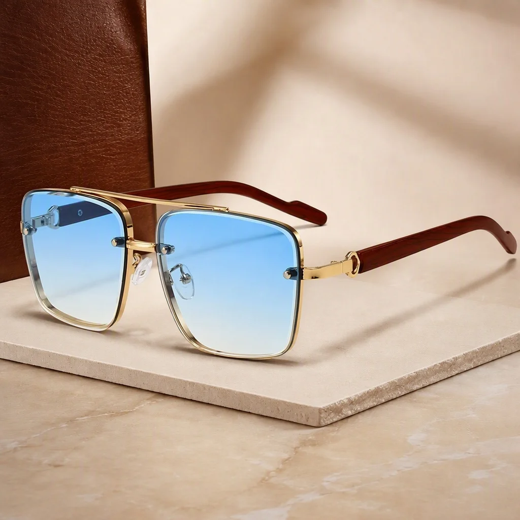 New Vintage Square Sunglasses Women Men Metal Frame Rectangle Sun Glasses Female Eyewear Sunglasses for Male Female Eyeglasses Double beam sunglasses