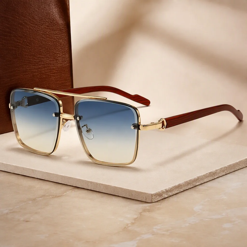 New Vintage Square Sunglasses Women Men Metal Frame Rectangle Sun Glasses Female Eyewear Sunglasses for Male Female Eyeglasses Double beam sunglasses