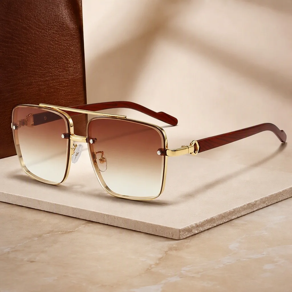 New Vintage Square Sunglasses Women Men Metal Frame Rectangle Sun Glasses Female Eyewear Sunglasses for Male Female Eyeglasses Double beam sunglasses