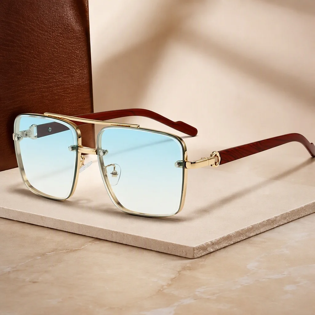 New Vintage Square Sunglasses Women Men Metal Frame Rectangle Sun Glasses Female Eyewear Sunglasses for Male Female Eyeglasses Double beam sunglasses