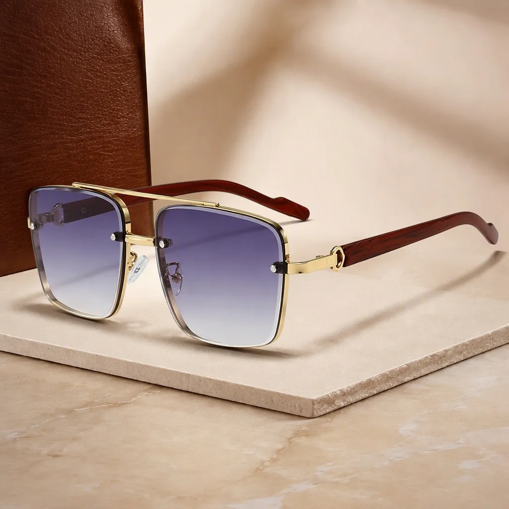 New Vintage Square Sunglasses Women Men Metal Frame Rectangle Sun Glasses Female Eyewear Sunglasses for Male Female Eyeglasses Double beam sunglasses