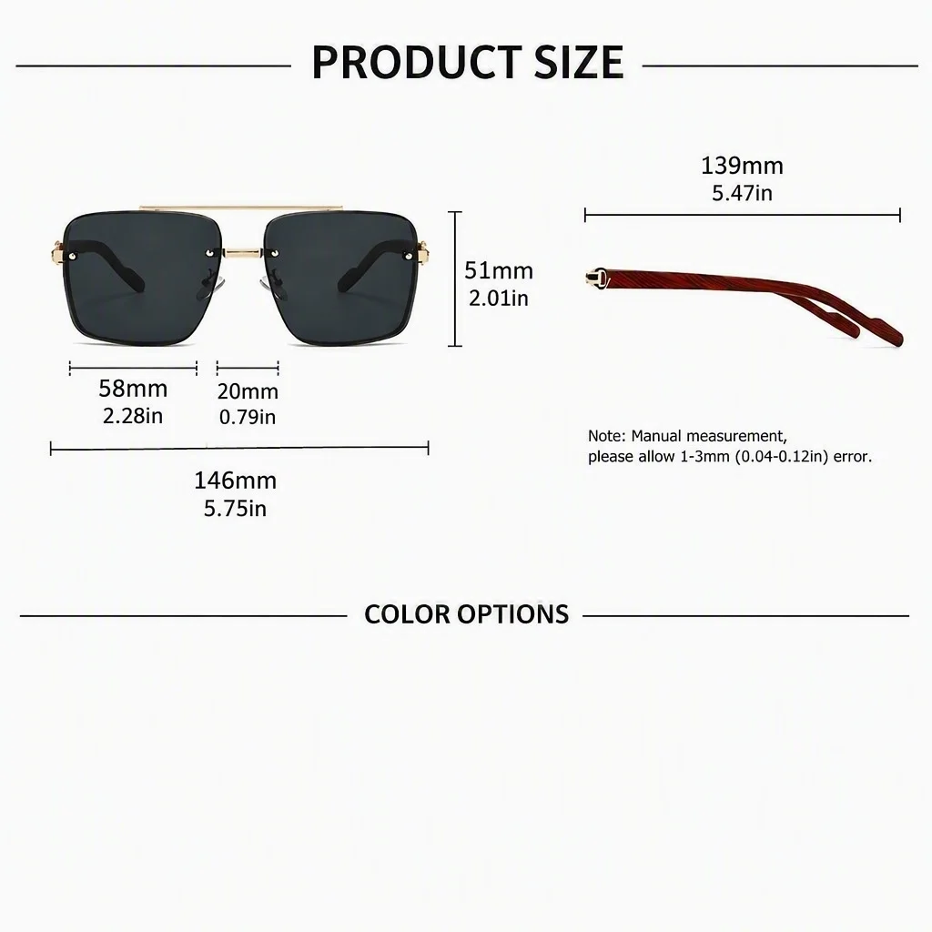 New Vintage Square Sunglasses Women Men Metal Frame Rectangle Sun Glasses Female Eyewear Sunglasses for Male Female Eyeglasses Double beam sunglasses