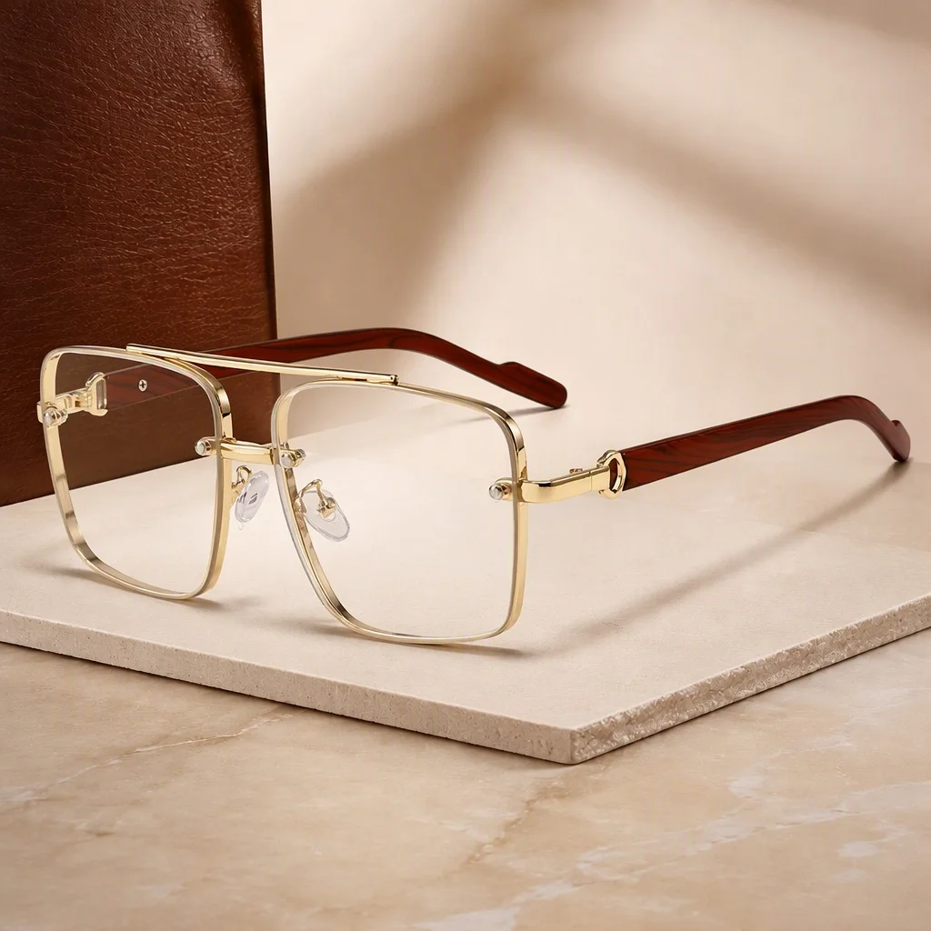 New Vintage Square Sunglasses Women Men Metal Frame Rectangle Sun Glasses Female Eyewear Sunglasses for Male Female Eyeglasses Double beam sunglasses
