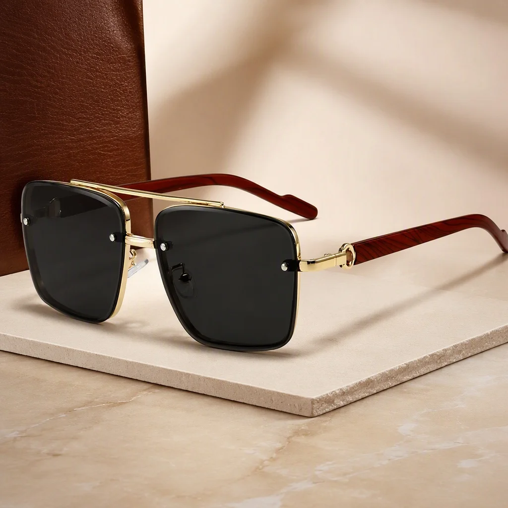 New Vintage Square Sunglasses Women Men Metal Frame Rectangle Sun Glasses Female Eyewear Sunglasses for Male Female Eyeglasses Double beam sunglasses