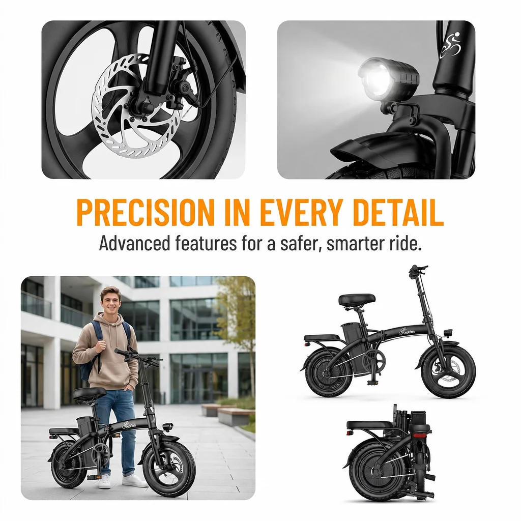 Folding Electric Bike for Adults 400W Motor 48V 10Ah Removable Battery Dual Disc Brake Portable Foldable Ebike for Car Trunk Urban Commuting