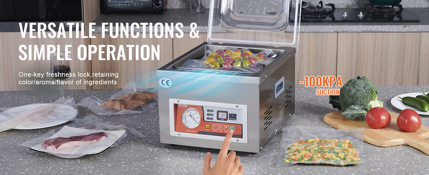 SucceBuy Food Vacuum Packing Machine Commercial Chamber Vacuum Sealer DZ-260A Kitchen Meat Packaging Food Saver Sealing Machine