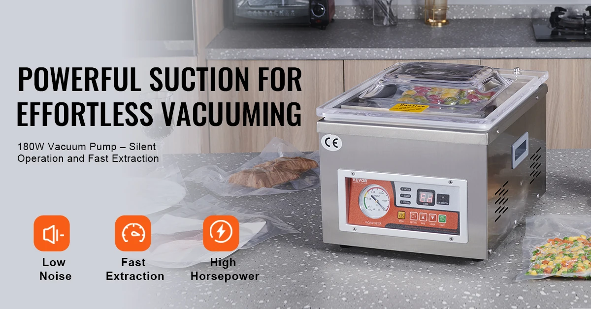 SucceBuy Food Vacuum Packing Machine Commercial Chamber Vacuum Sealer DZ-260A Kitchen Meat Packaging Food Saver Sealing Machine
