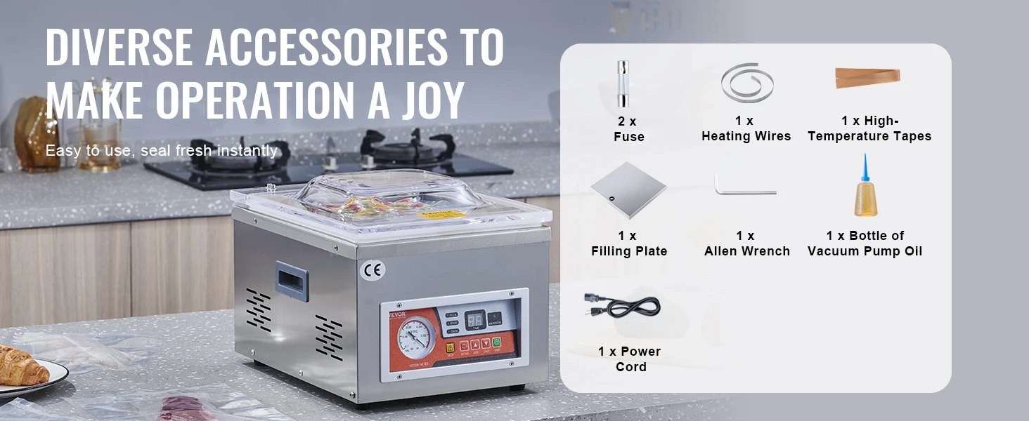 SucceBuy Food Vacuum Packing Machine Commercial Chamber Vacuum Sealer DZ-260A Kitchen Meat Packaging Food Saver Sealing Machine