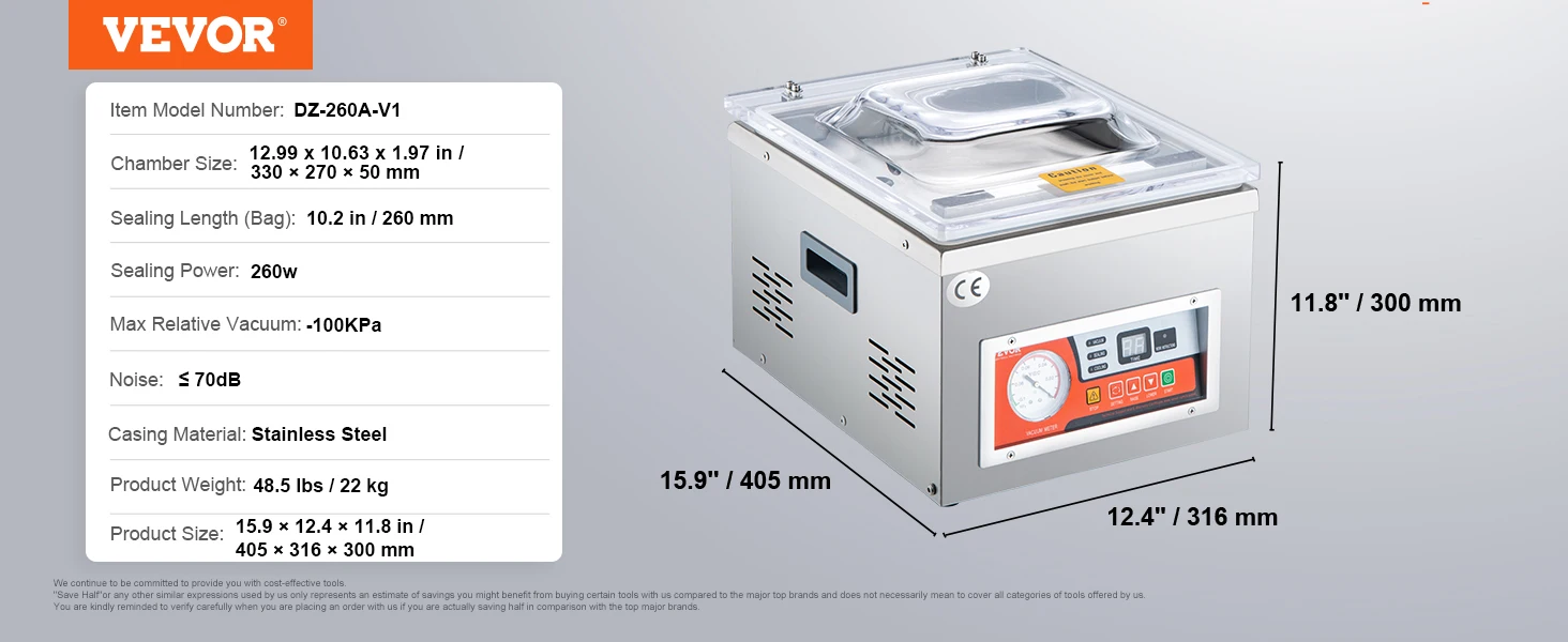SucceBuy Food Vacuum Packing Machine Commercial Chamber Vacuum Sealer DZ-260A Kitchen Meat Packaging Food Saver Sealing Machine