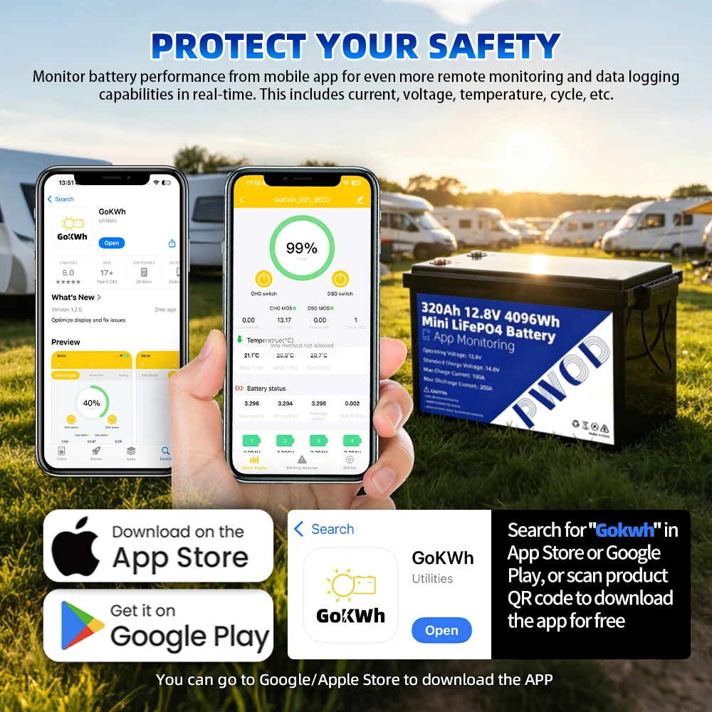 12V Lifepo4 320Ah Battery With 4S 200A Smart BMS 8000+ Cycles Brand New Lithium Iron Phosphate Cell Pack APP Monitoring Grade A Rechargeable LFP Batteries DIY 12V 24V For RV Marine Yacht Outdoor Trolling Motors Camping Fast Shipping to the United States
