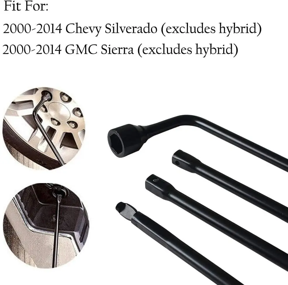 Compatible with Chevrolet Silverado & GMC Sierra 1500 2500 3500 (2000-2014) – Tire Lug Wrench & Jack Tool Kit with Extension, Spare Tire Change Kit in Storage Bag