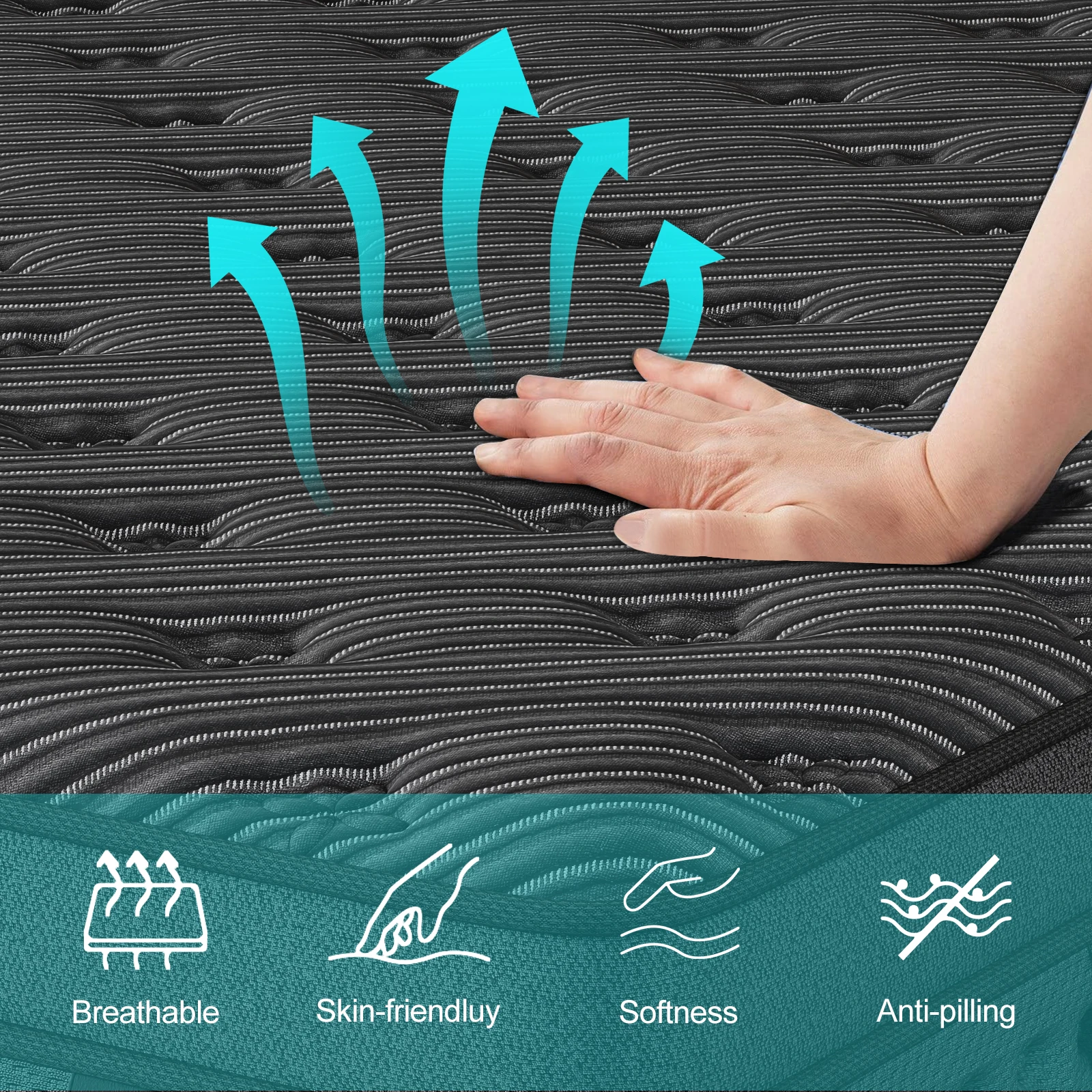 12/14-Inch Black Queen Mattress, Built-In Memory Foam And Individually Pocketed Springs, Available In Twin, Full, Queen And King Mattress Sizes, With Side Handles For Easy Movement, Fiberglass-Free, Odorless, Highly Breathable