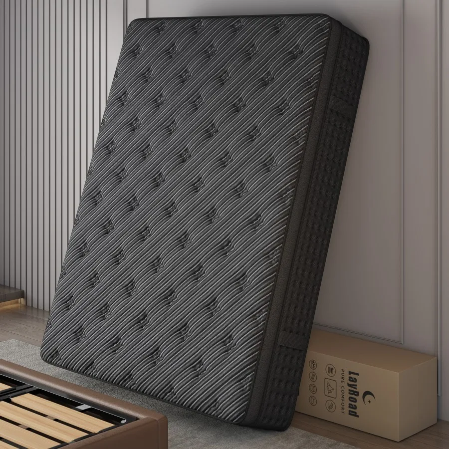 12/14-Inch Black Queen Mattress, Built-In Memory Foam And Individually Pocketed Springs, Available In Twin, Full, Queen And King Mattress Sizes, With Side Handles For Easy Movement, Fiberglass-Free, Odorless, Highly Breathable