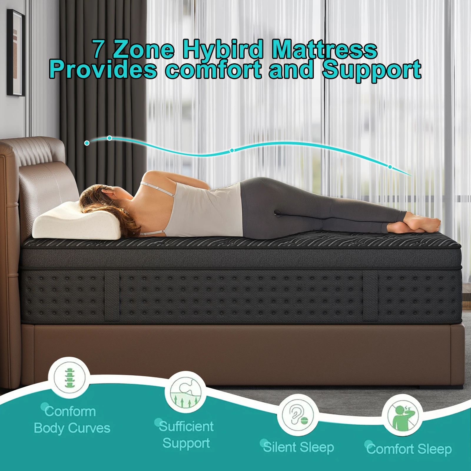12/14-Inch Black Queen Mattress, Built-In Memory Foam And Individually Pocketed Springs, Available In Twin, Full, Queen And King Mattress Sizes, With Side Handles For Easy Movement, Fiberglass-Free, Odorless, Highly Breathable
