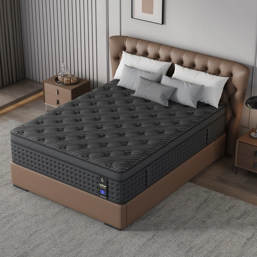 12/14-Inch Black Queen Mattress, Built-In Memory Foam And Individually Pocketed Springs, Available In Twin, Full, Queen And King Mattress Sizes, With Side Handles For Easy Movement, Fiberglass-Free, Odorless, Highly Breathable