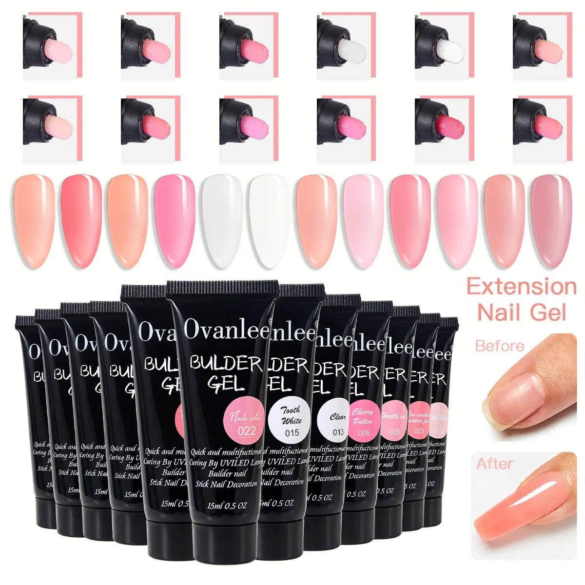 Ovanlee 18-In-1 Form-Free Polygel Extension Starter Kit – 12 Tubes of Ultra-Tough Builder Gel + Complete Tools, Perfect for Direct Nail Shaping, Damage Coverage & 3D Sculpting