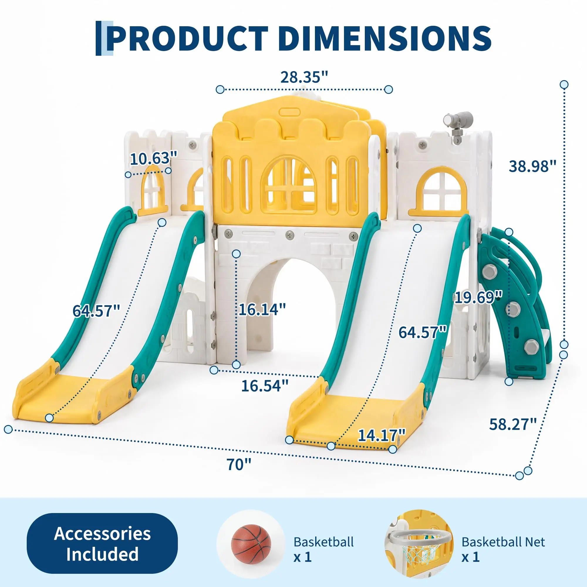 10-in-1 Double Toddler Slide Indoor Outdoor Playset, Freestanding Dual Kids Climber With 65in Slide For Backyard Playroom Ages 1-3