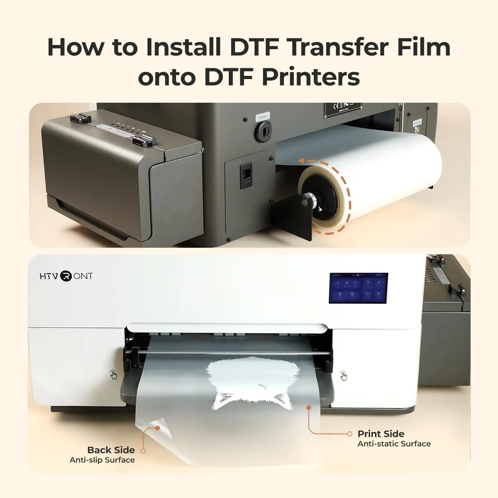 HTVRONT DTF Transfer Film Roll 13' X 328ft, Strong Ink-Absorption DTF Film 100m with Anti-static Print Side & Anti-slip Back Side, Vivid Color & High Transfer Rate for A3 DTF Printer