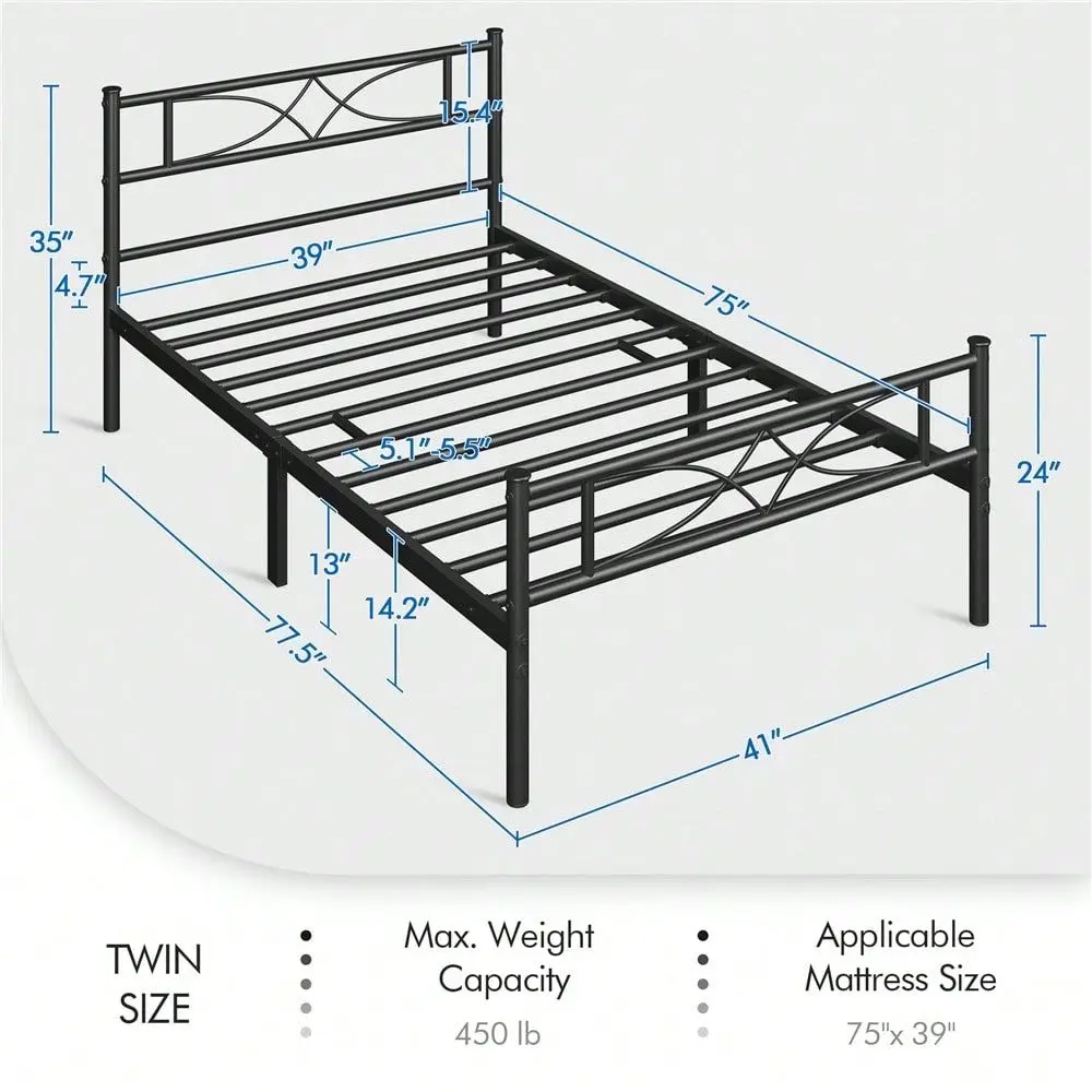 1PC 16.5inch Metal Platform Bed With Slat Support, No Box Spring Needed, Modern Bed Frame For Bedroom, Full Queen Size